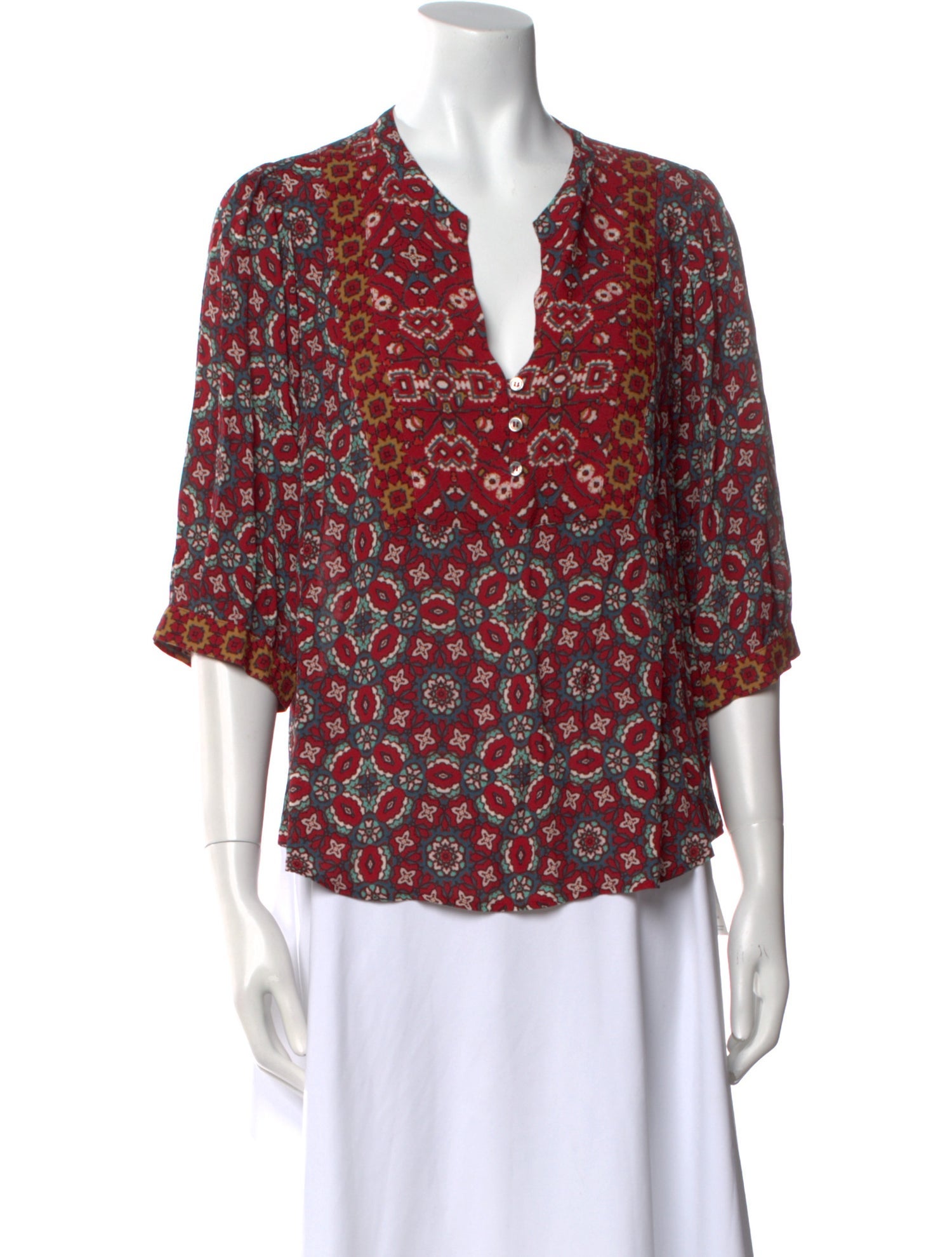 Xirena Printed V-Neck Blouse