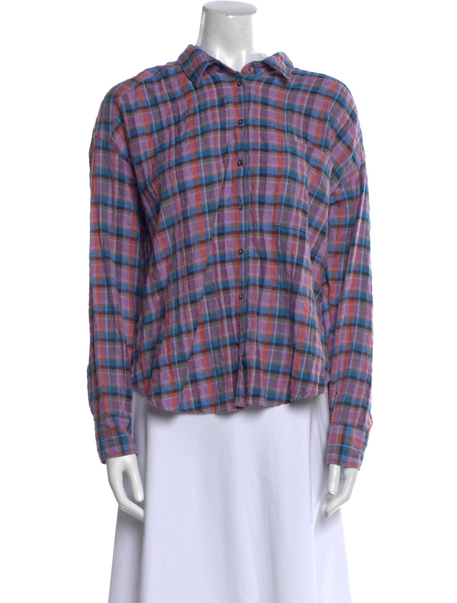 Xirena Plaid Print Long Sleeve Button-Up Top
