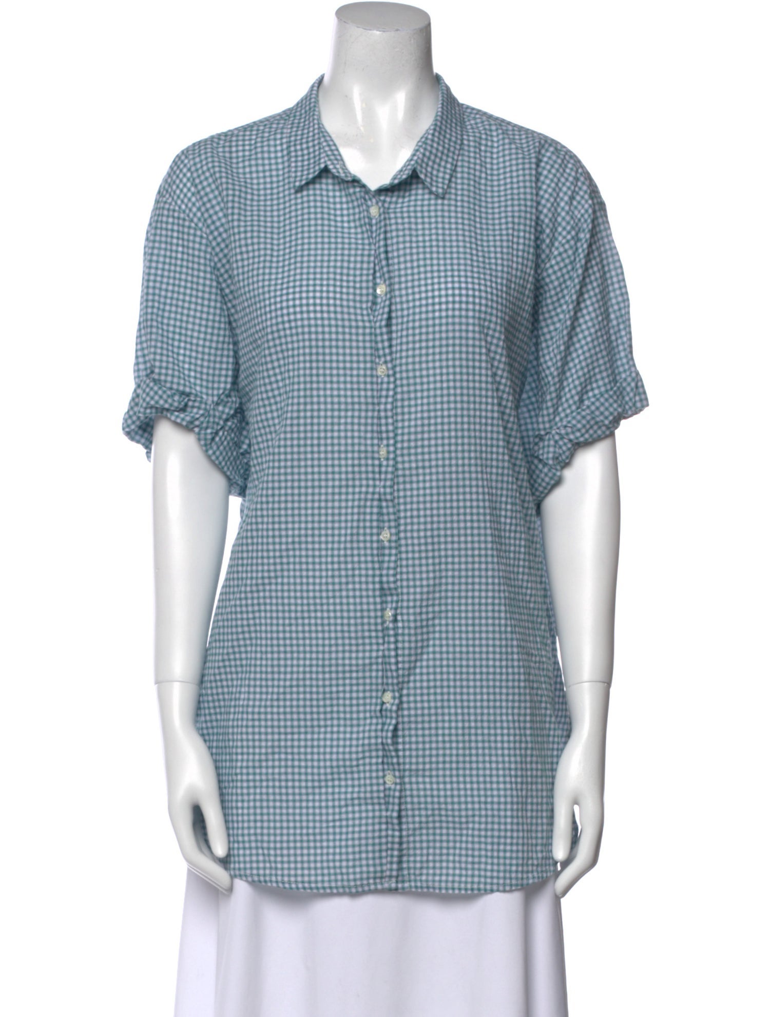 Xirena Plaid Print Short Sleeve Button-Up Top