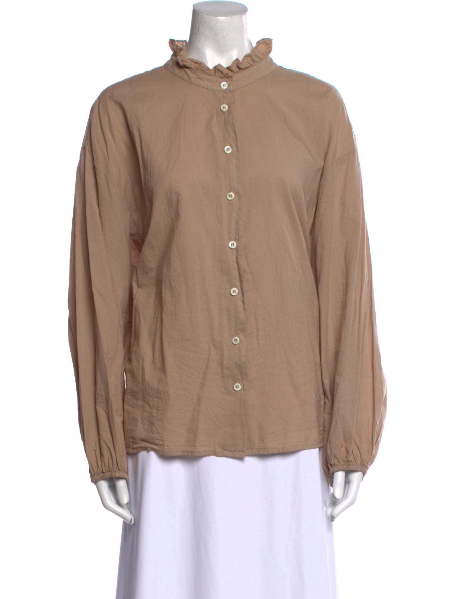 Xirena Mock Neck Long Sleeve Button-Up Top