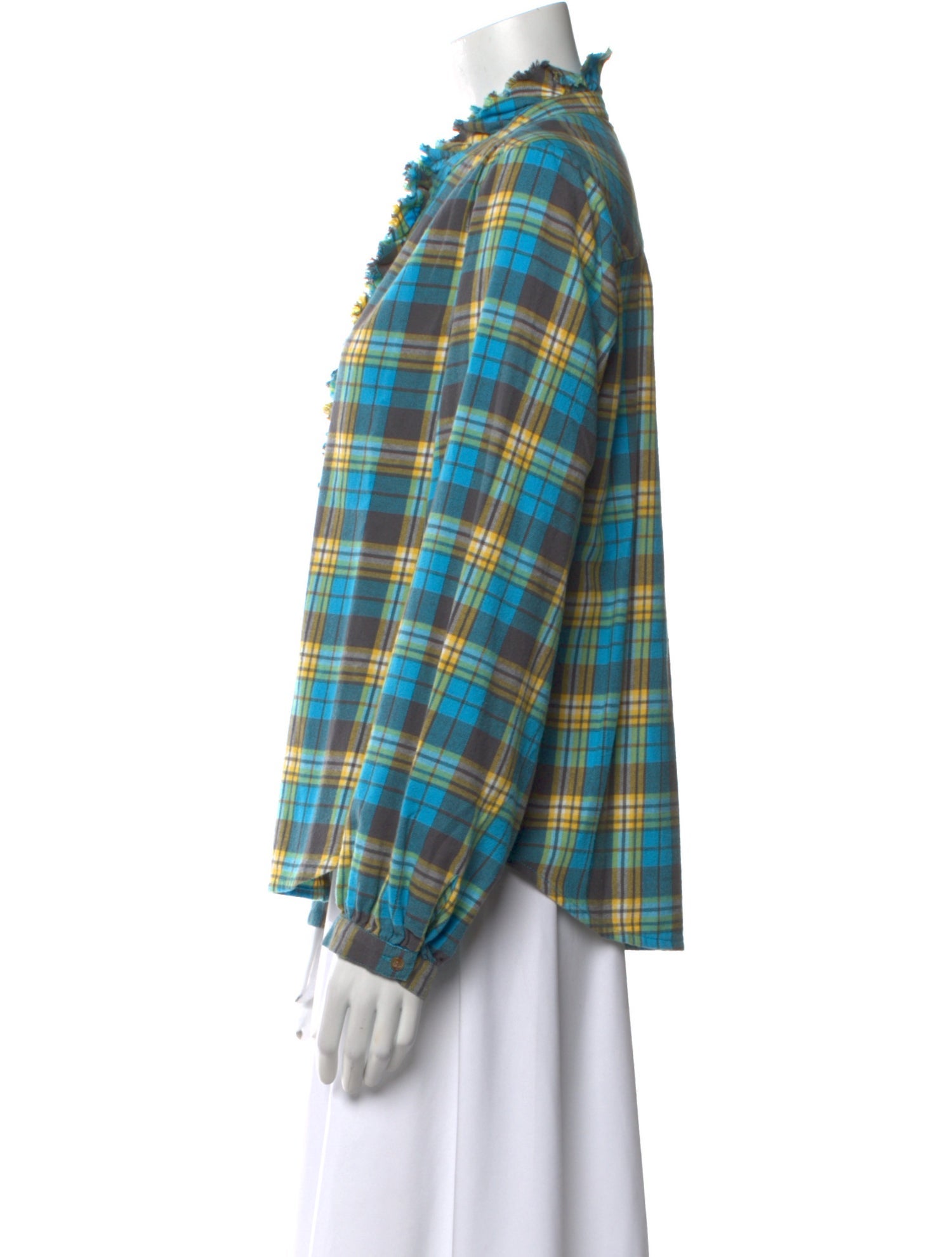 Xirena Plaid Print Mock Neck Button-Up Top