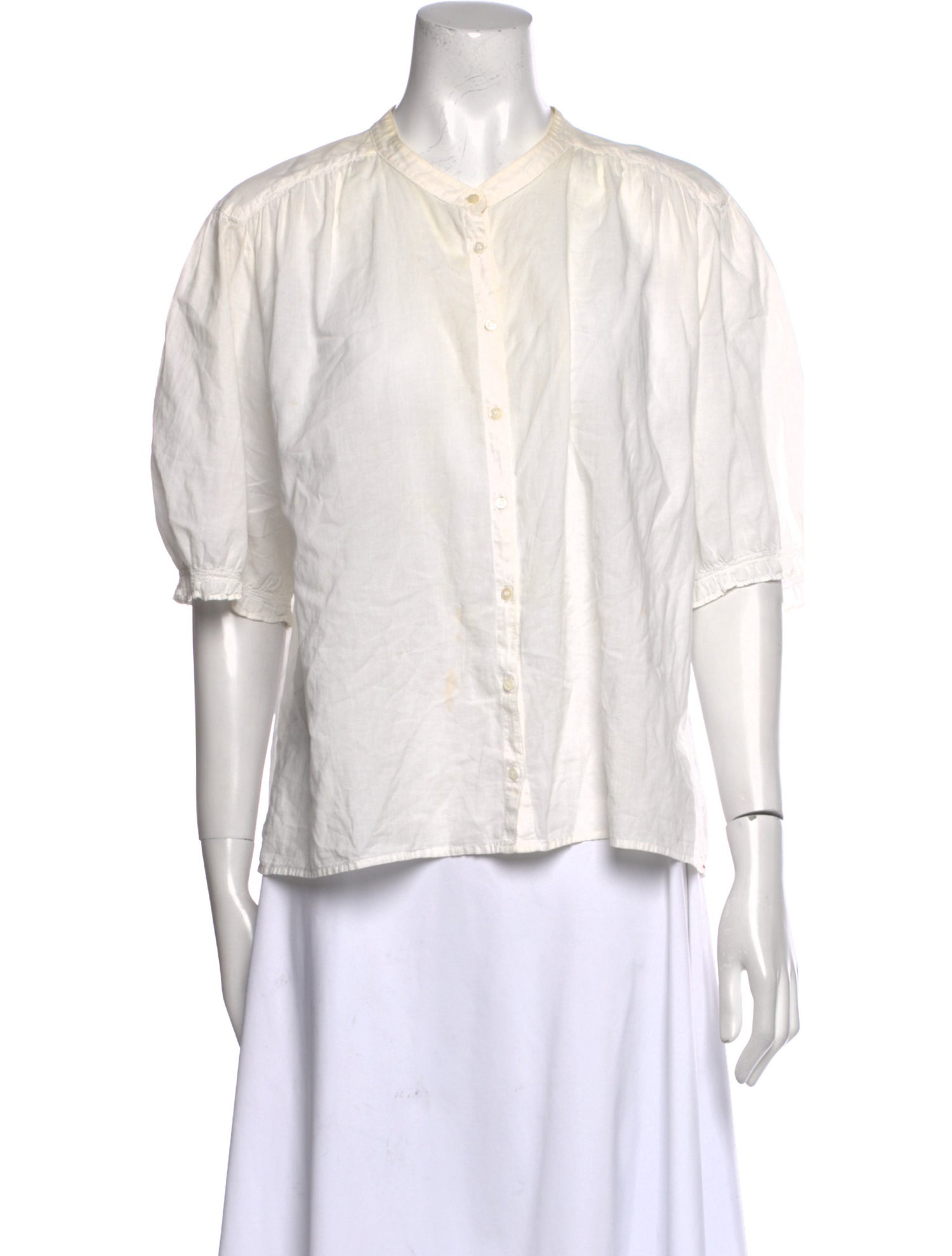 Xirena Mock Neck Short Sleeve Button-Up Top