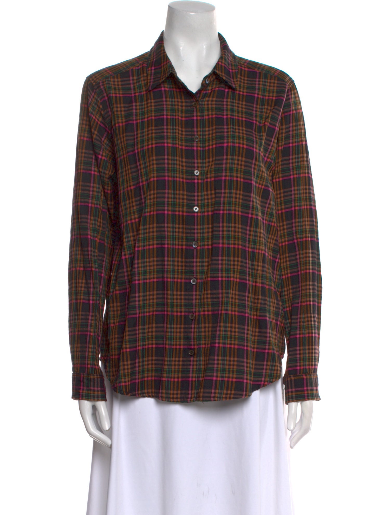 Xirena Plaid Print Long Sleeve Button-Up Top