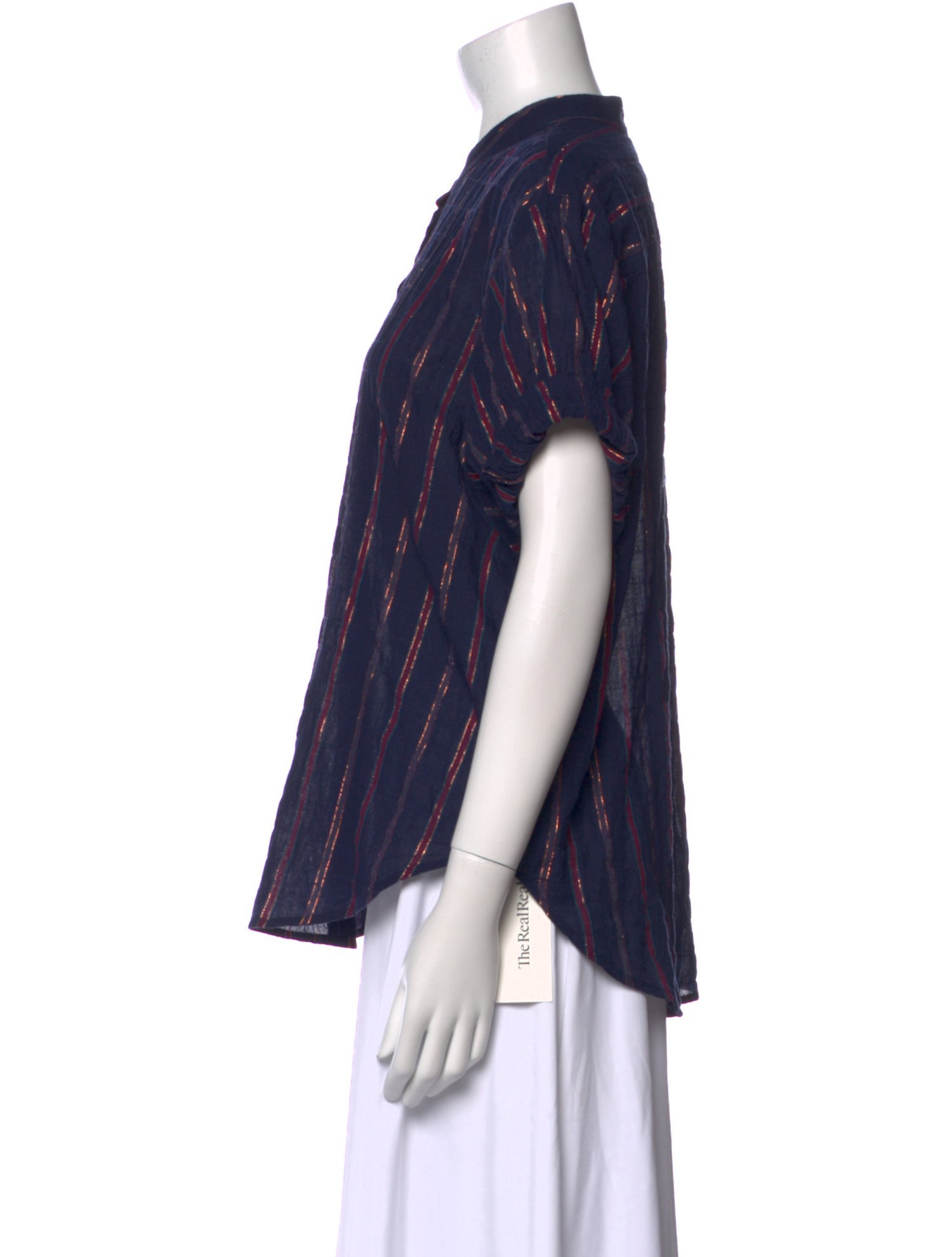 Xirena Striped V-Neck Button-Up Top