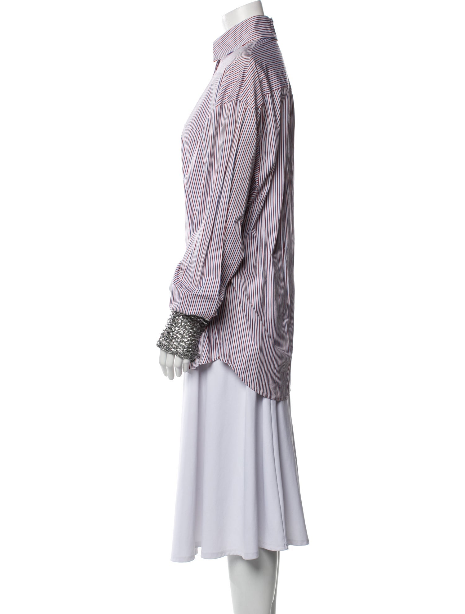 Wanda Nylon Striped Long Sleeve Button-Up Top