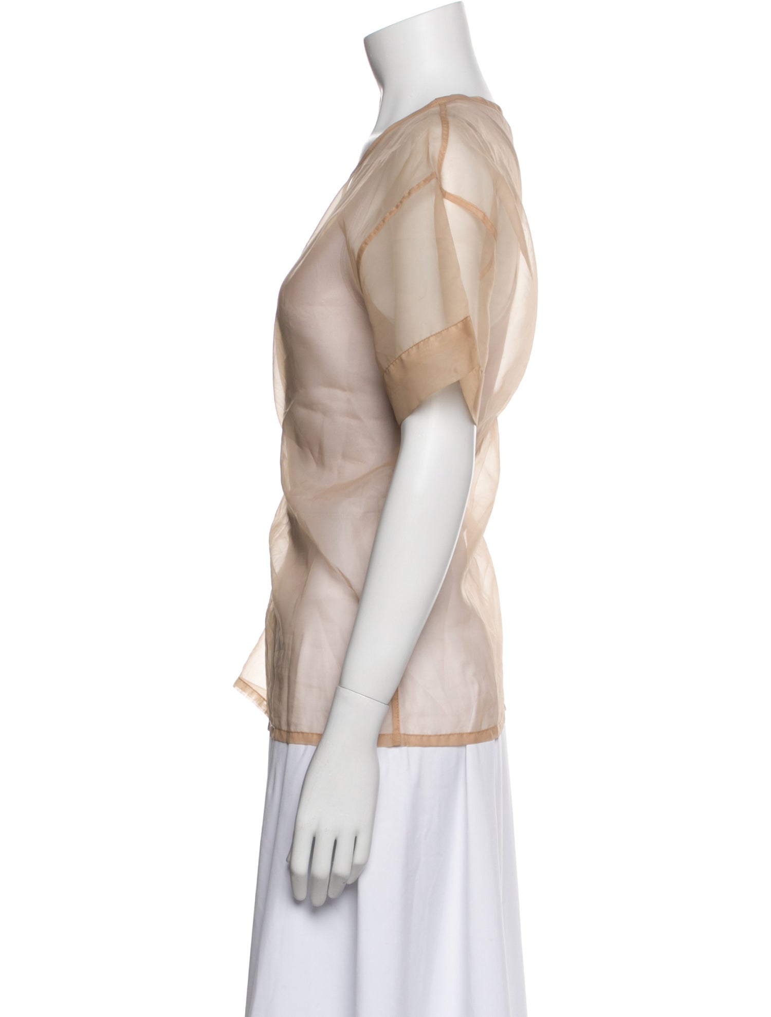 Wanda Nylon Scoop Neck Short Sleeve Blouse