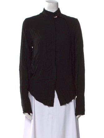 Assembly Mock Neck Long Sleeve Button-Up Top