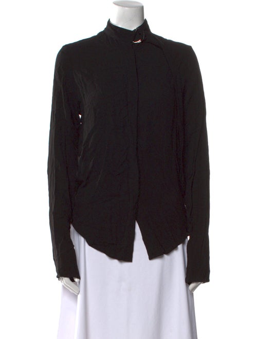 Assembly Mock Neck Long Sleeve Button-Up Top