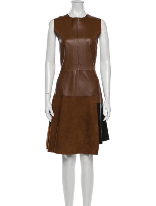 SportMax Lamb Leather Knee-Length Dress Brown