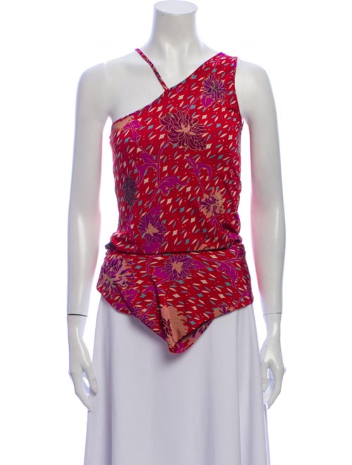 SportMax Floral Print Asymmetrical Top Red