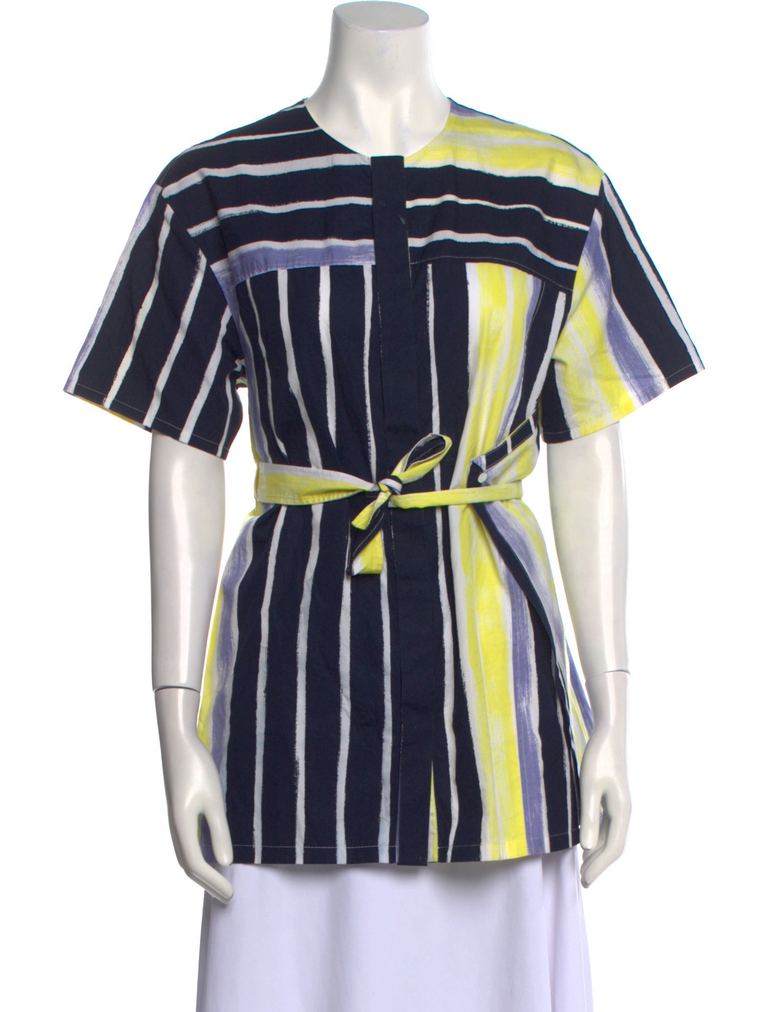 SportMax Striped Crew Neck Button-Up Top