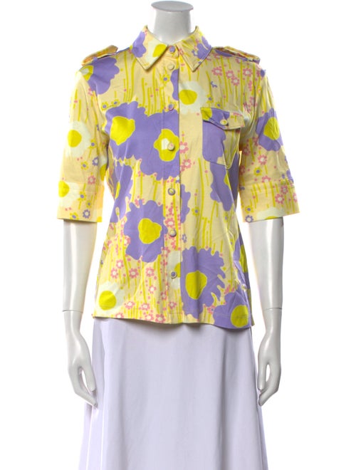 SportMax Floral Print Three-Quarter Sleeve Button-Up Top