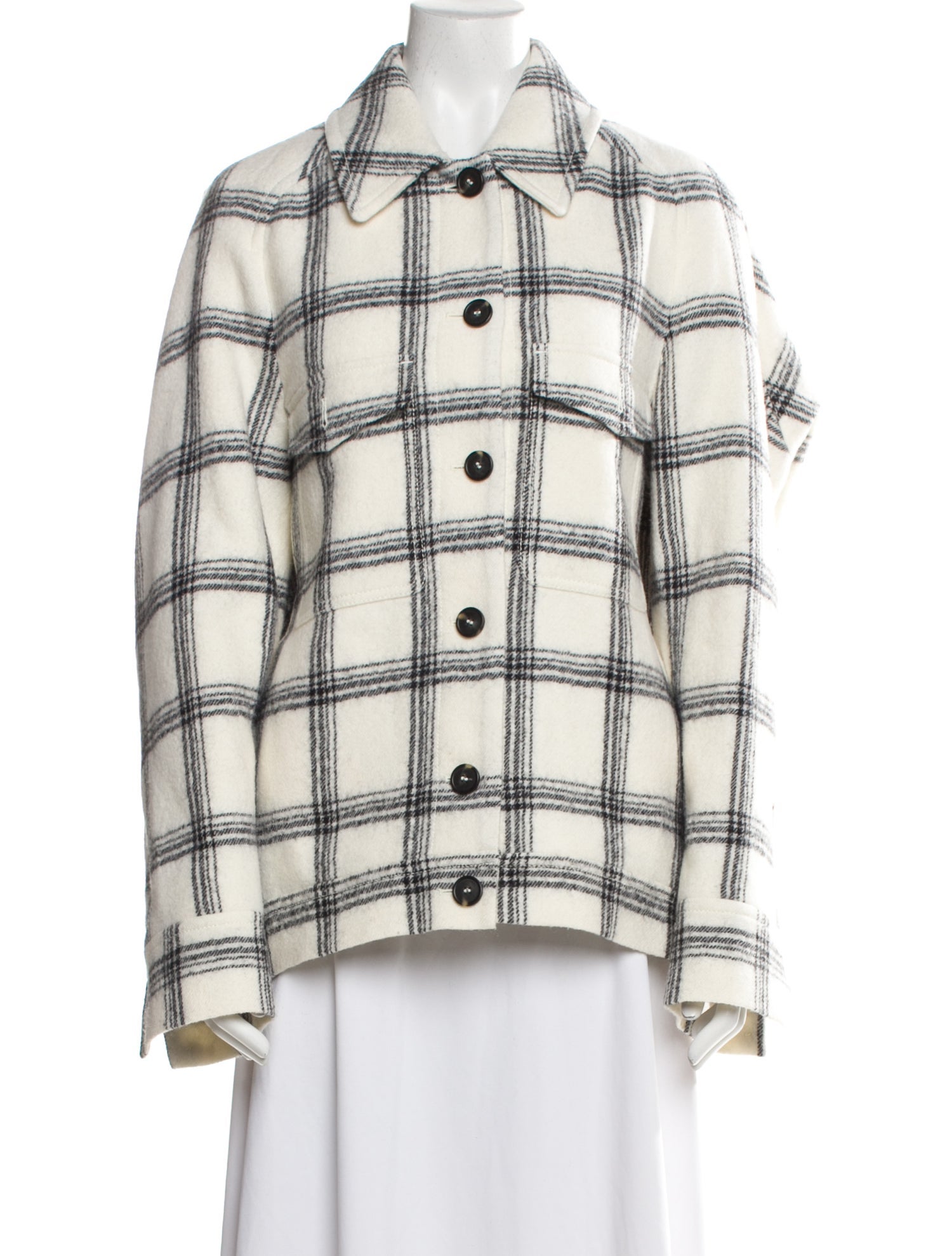 SportMax Virgin Wool Plaid Print Jacket