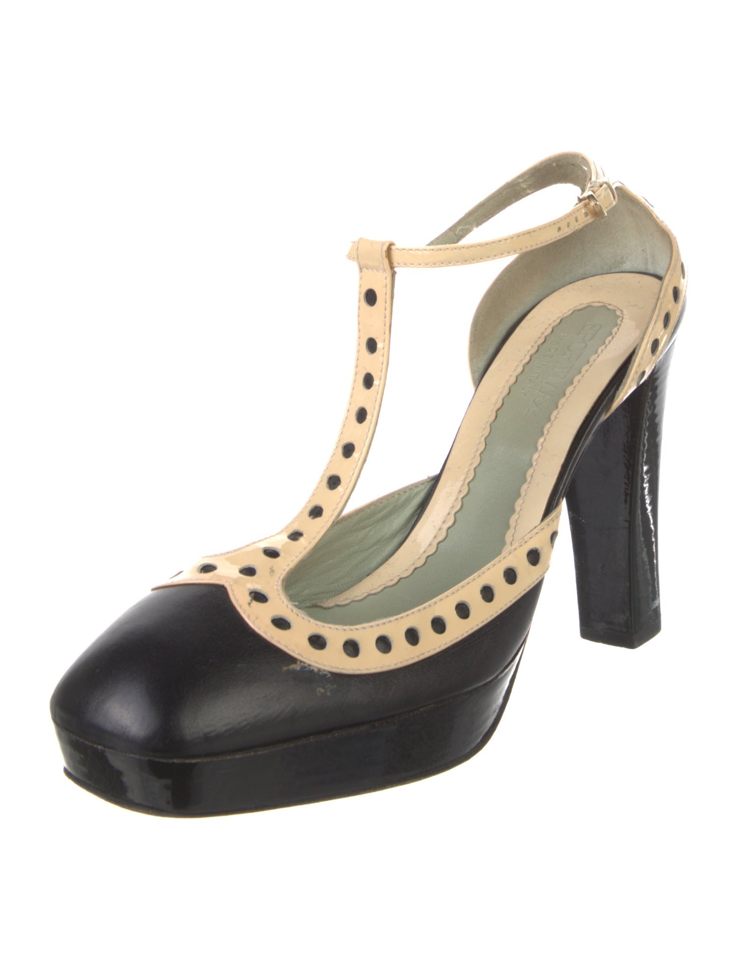 SportMax Leather Colorblock Pattern T-Strap Pumps