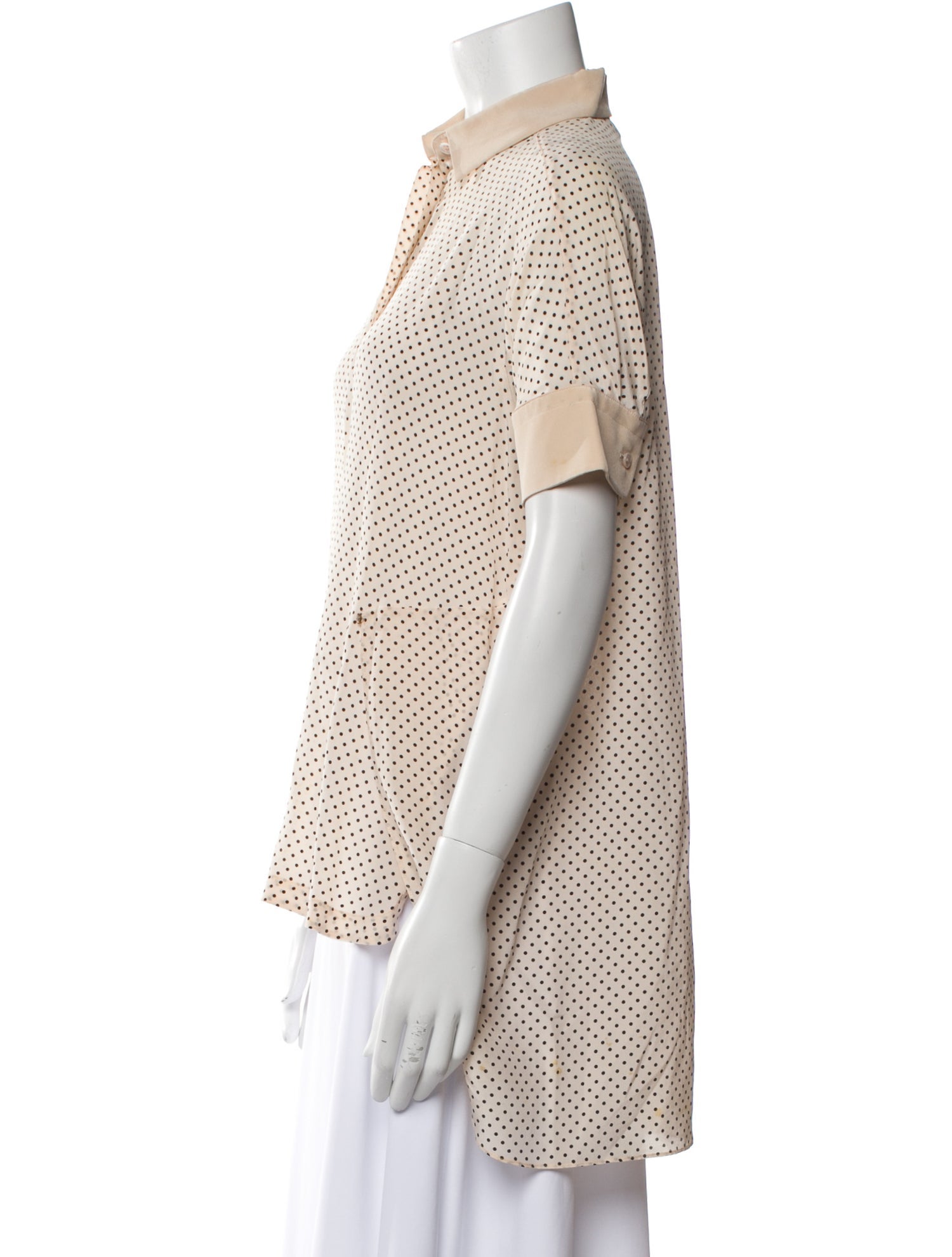SportMax Silk Polka Dot Print Button-Up Top