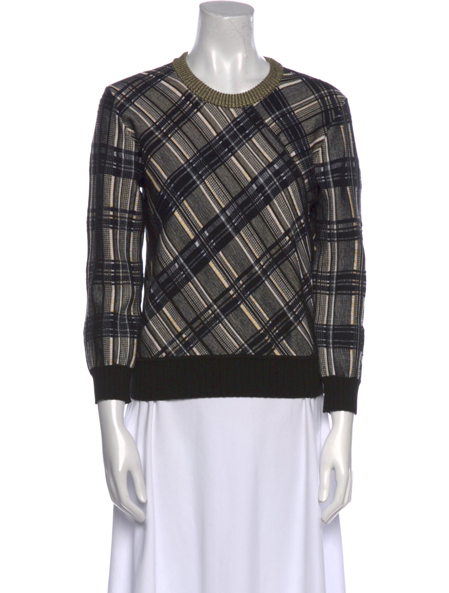 SportMax Plaid Print Crew Neck Sweater