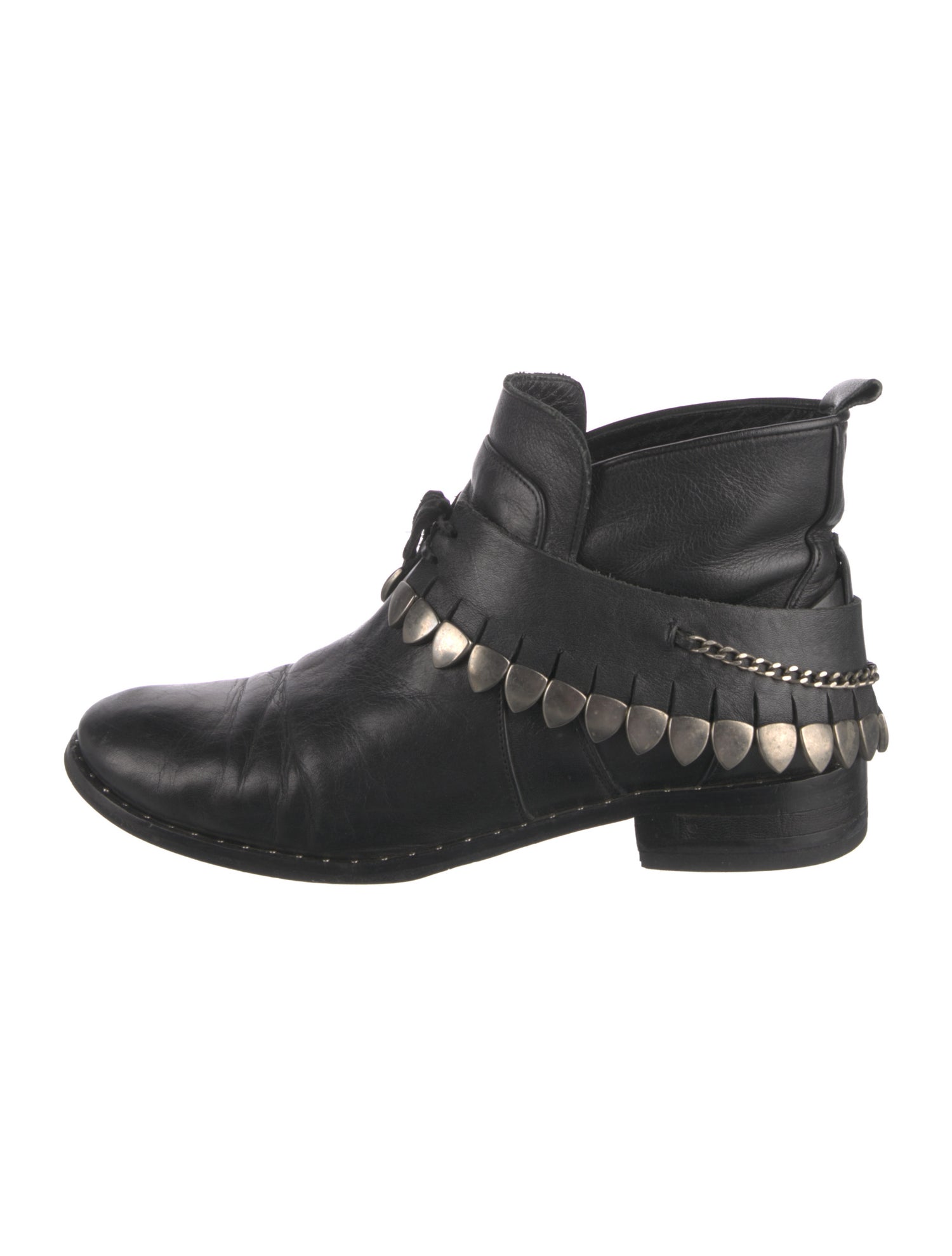 Freda Salvador Leather Chain-Link Accents Combat Boots