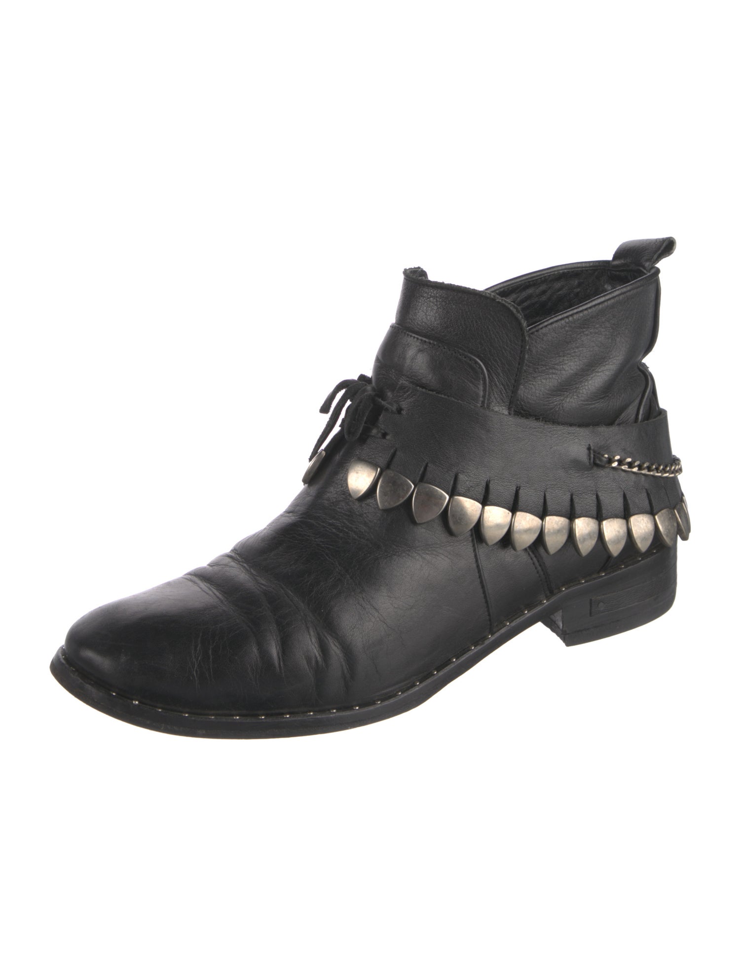 Freda Salvador Leather Chain-Link Accents Combat Boots