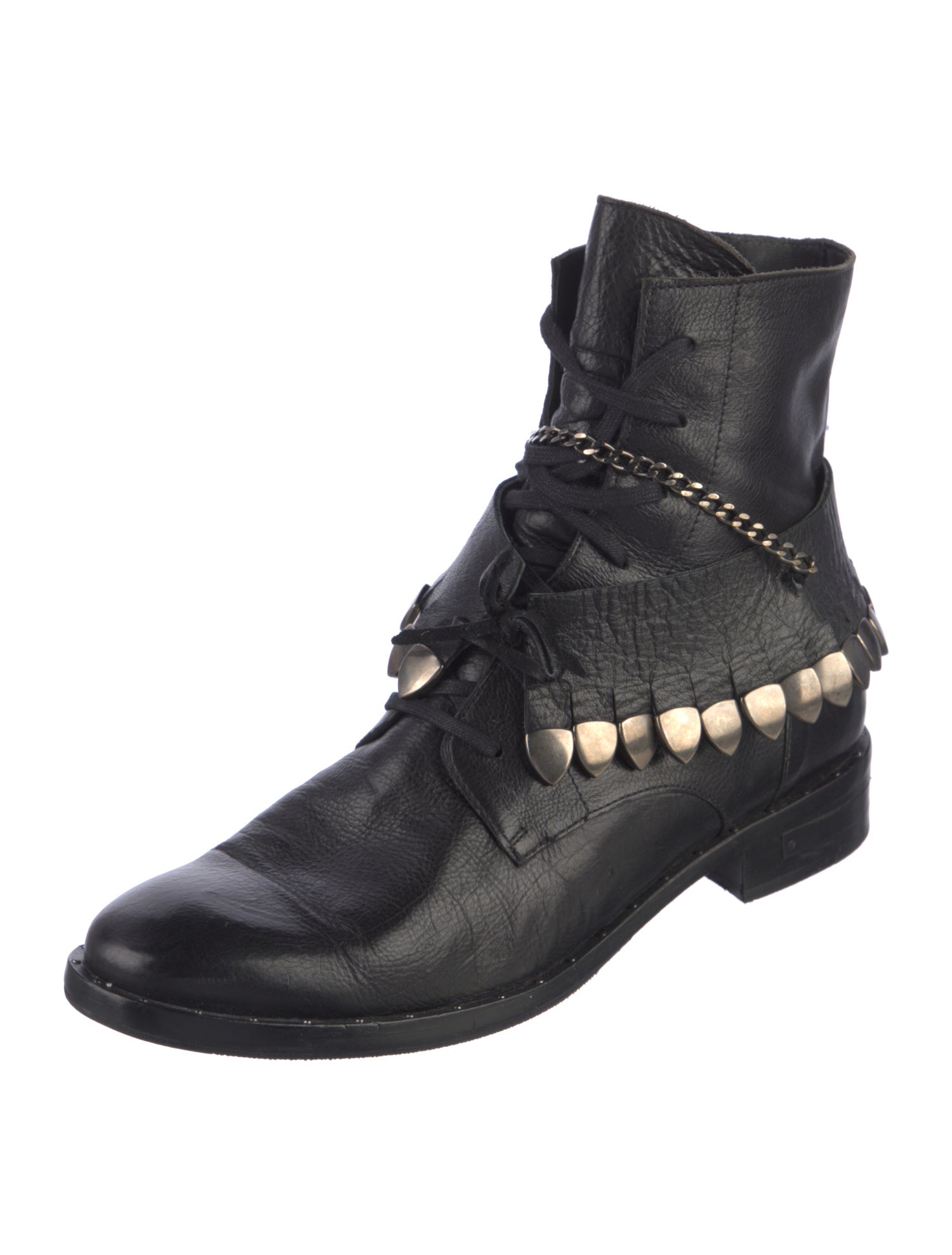Freda Salvador Leather Chain-Link Accents Combat Boots