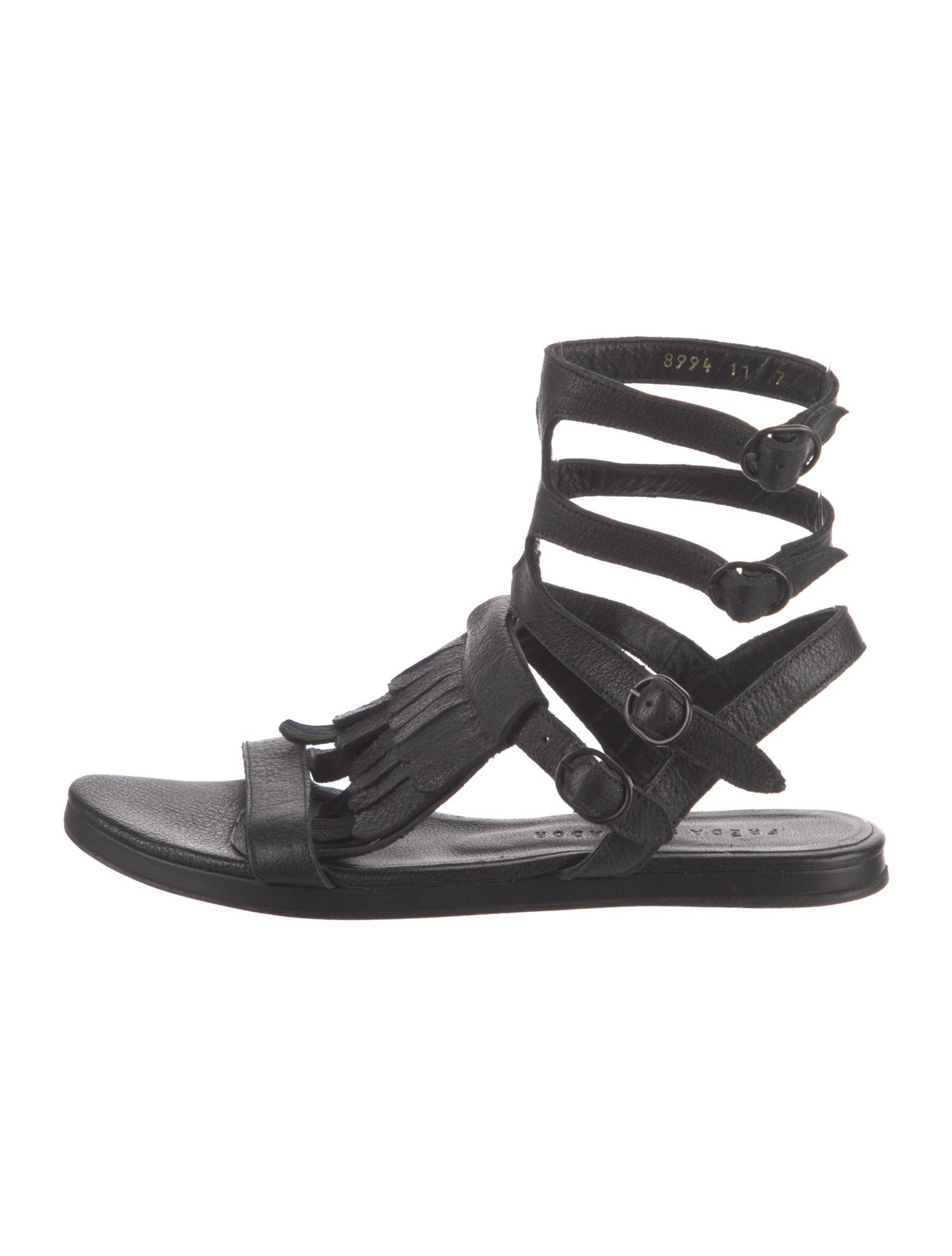Freda Salvador Leather Fringe Trim Accent Gladiator Sandals