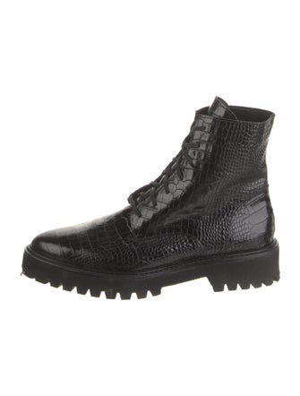 Freda Salvador Embossed Leather Animal Print Combat Boots