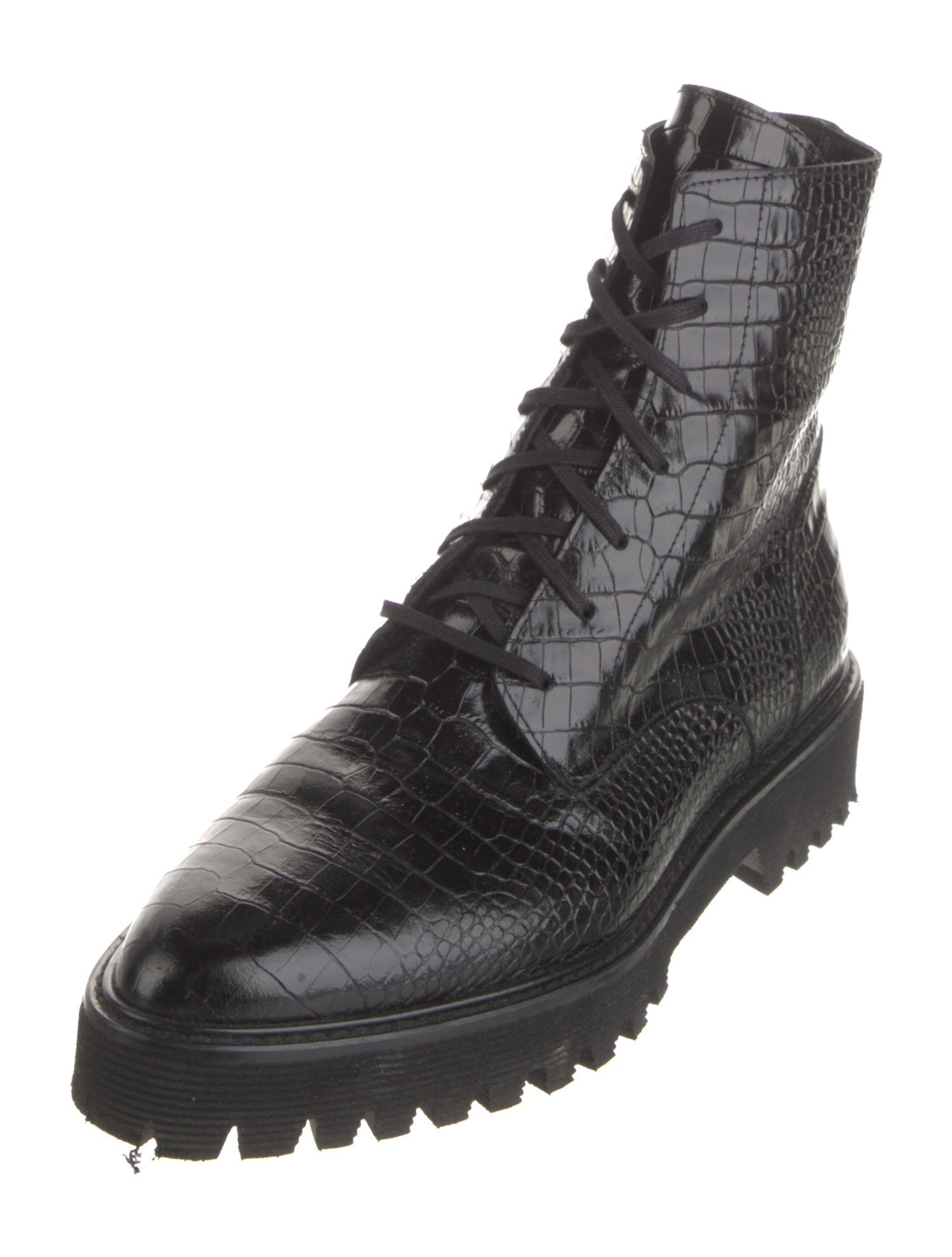 Freda Salvador Embossed Leather Animal Print Combat Boots