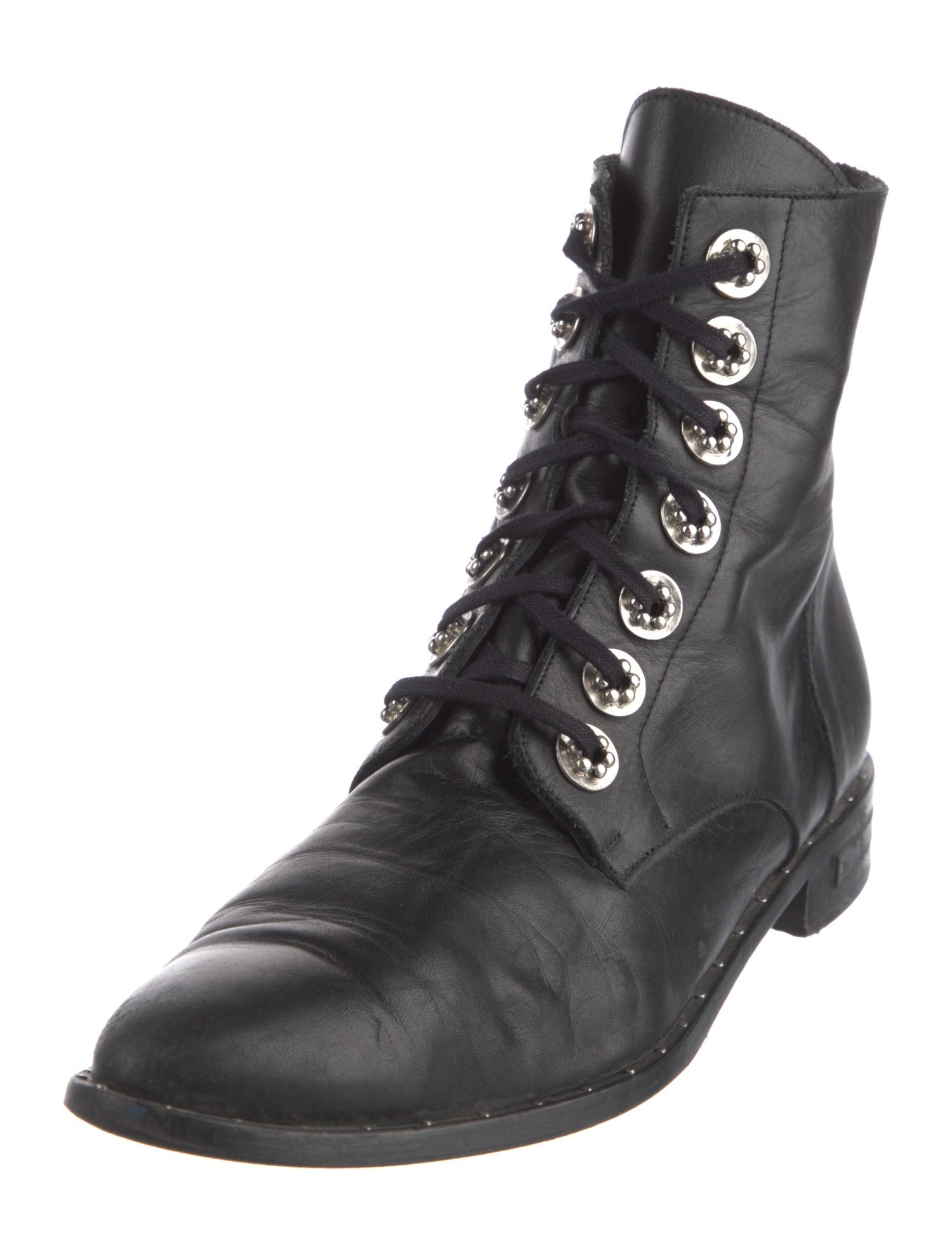 Freda Salvador Leather Studded Accents Combat Boots