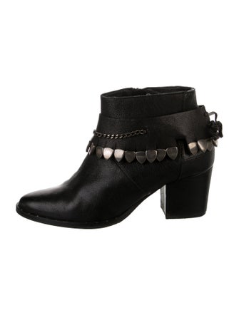 Freda Salvador Leather Chain-Link Accents Moto Boots