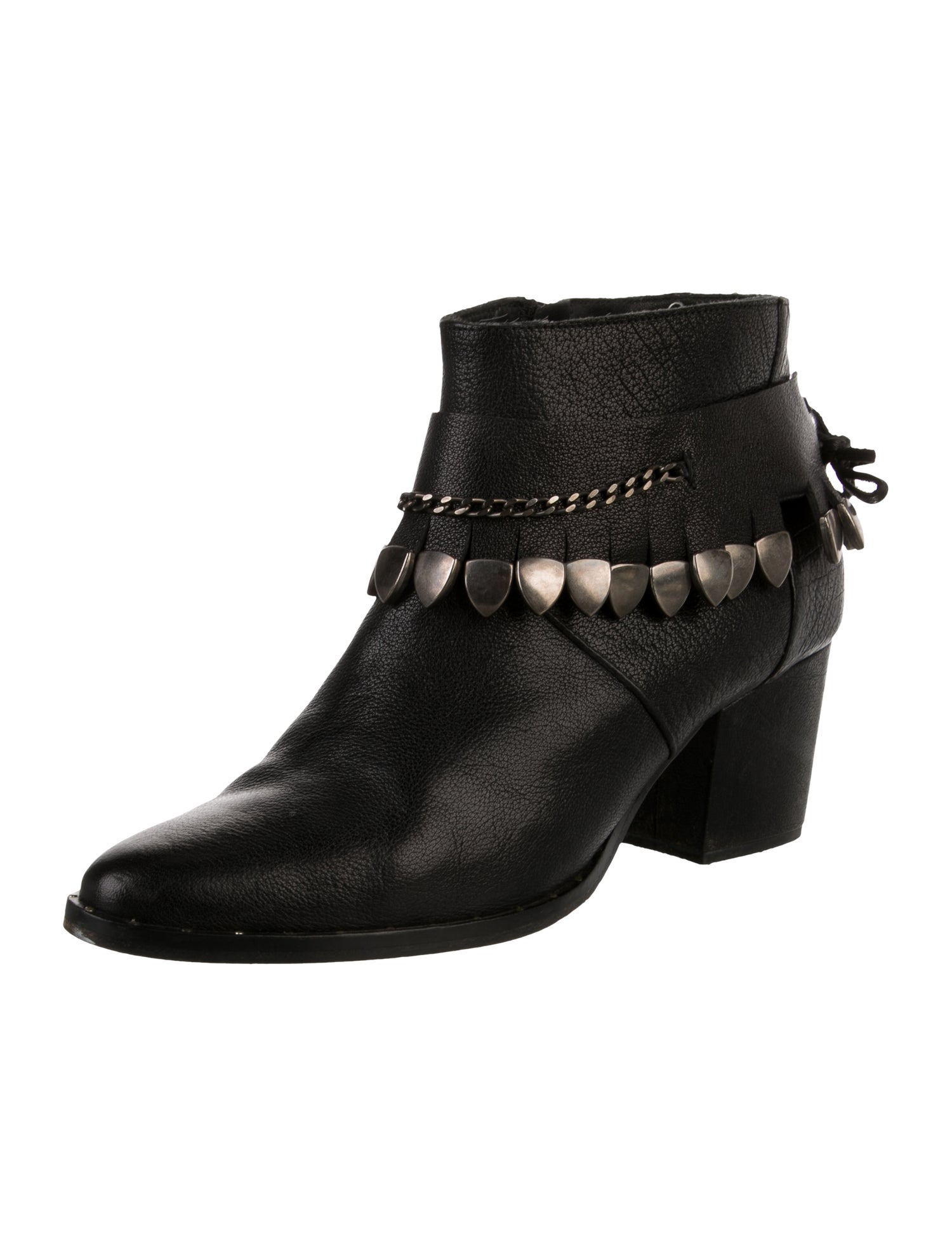 Freda Salvador Leather Chain-Link Accents Moto Boots