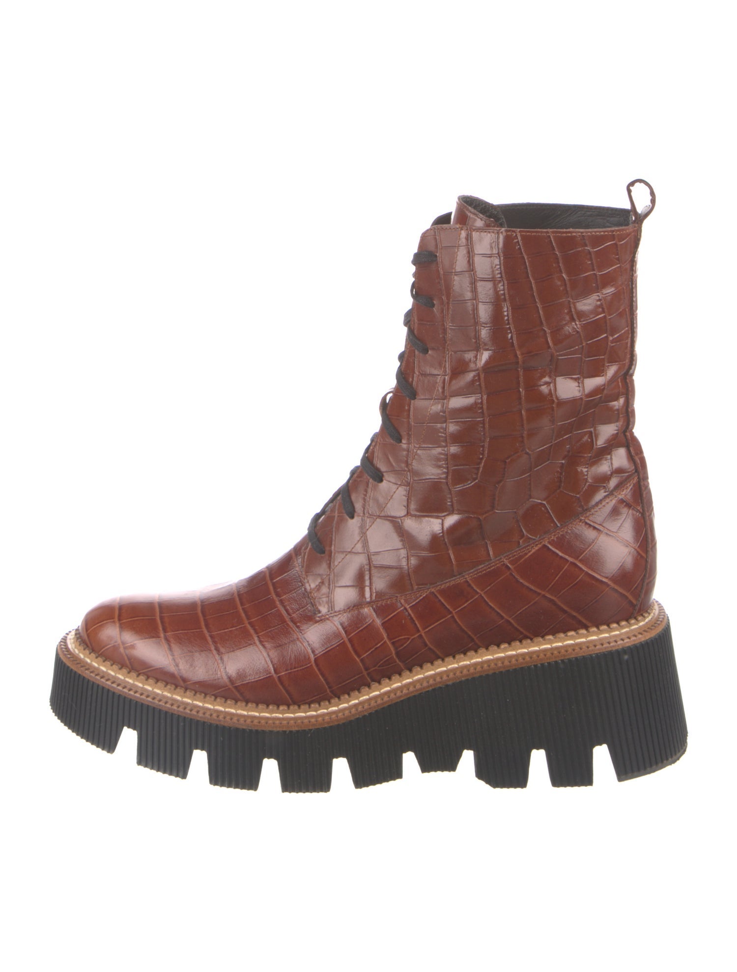 Freda Salvador Embossed Leather Colorblock Pattern Combat Boots