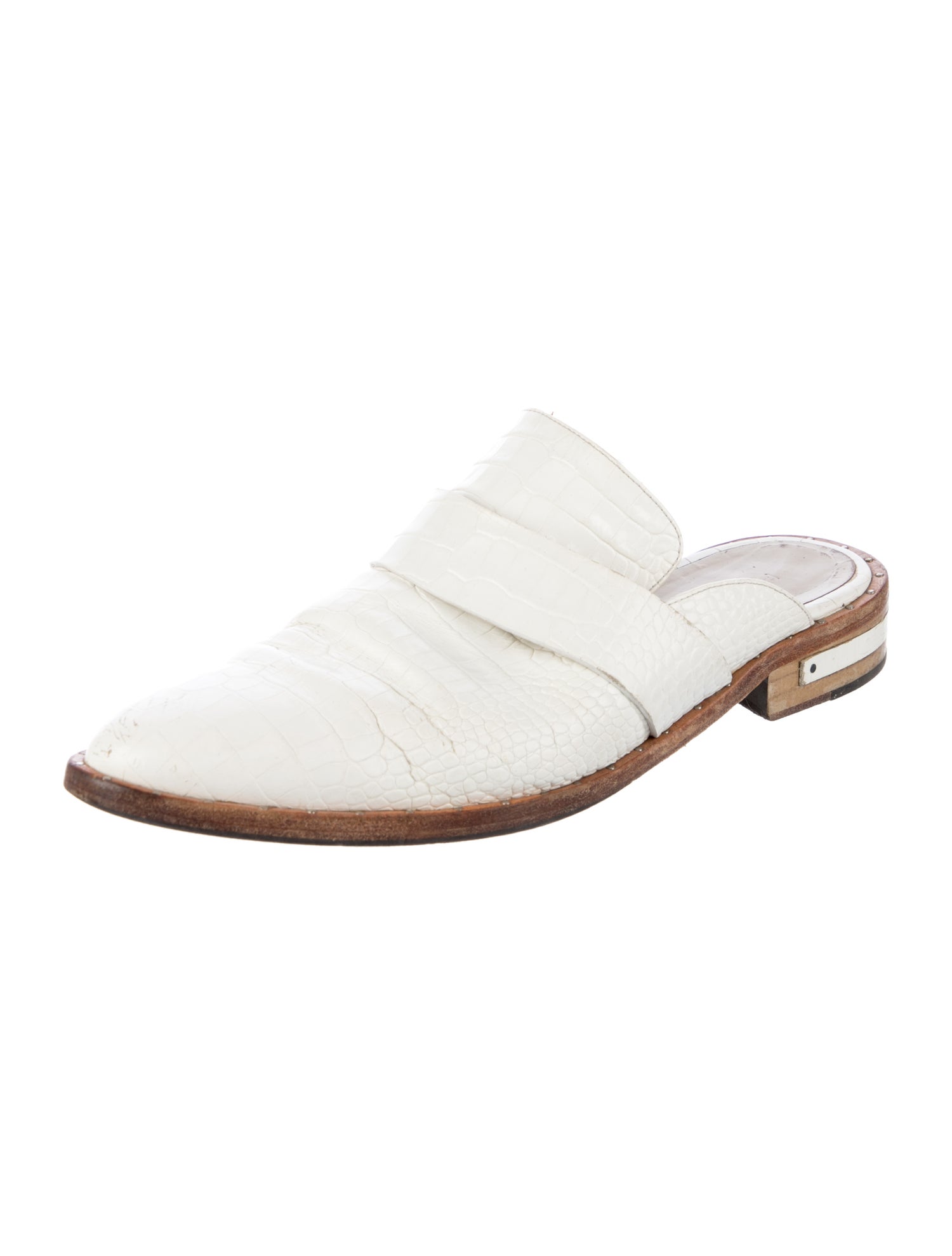 Freda Salvador Embossed Leather Colorblock Pattern Mules