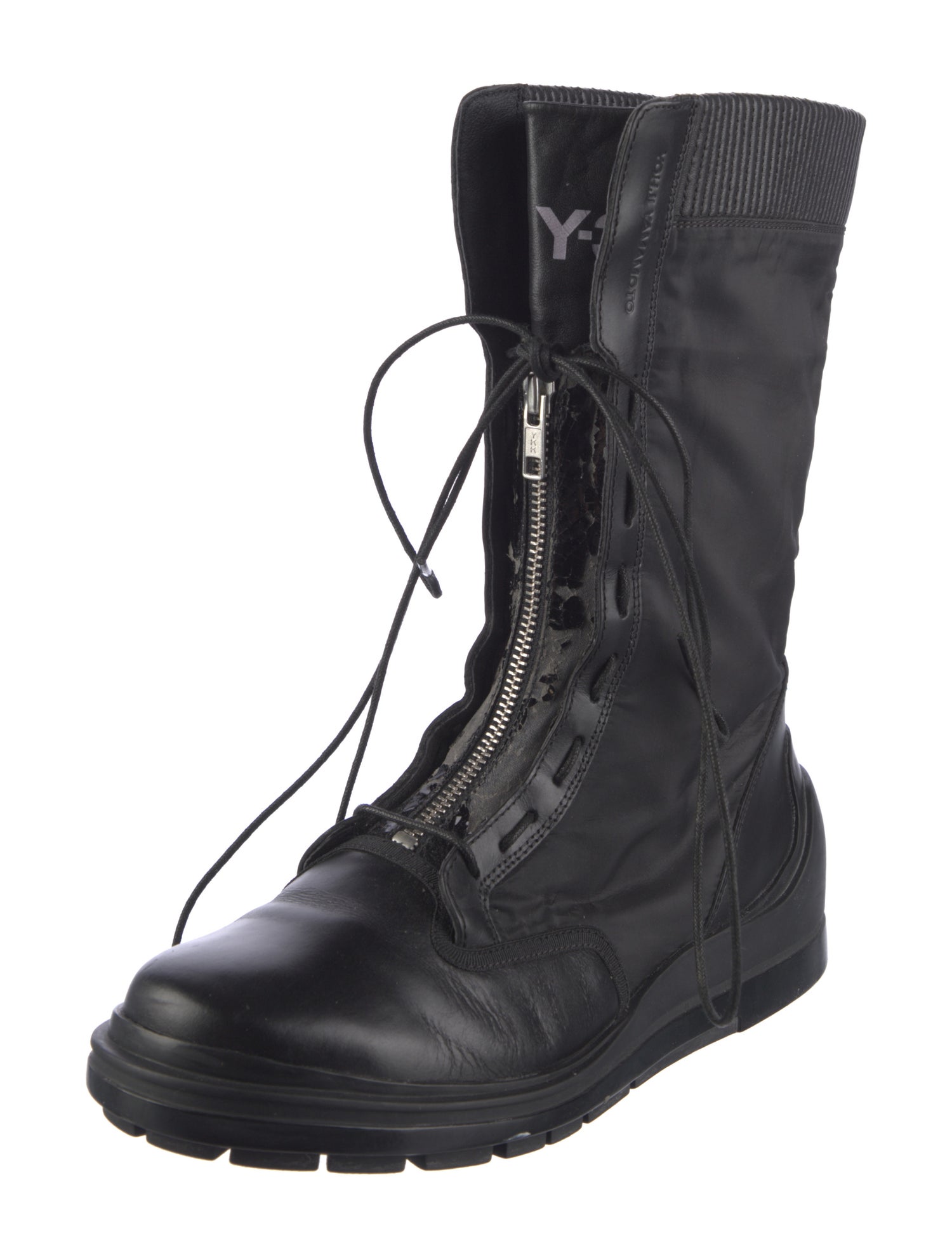 Y-3 Leather Lace-Up Boots