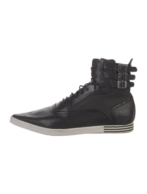 Y-3 Leather Colorblock Pattern Lace-Up Boots