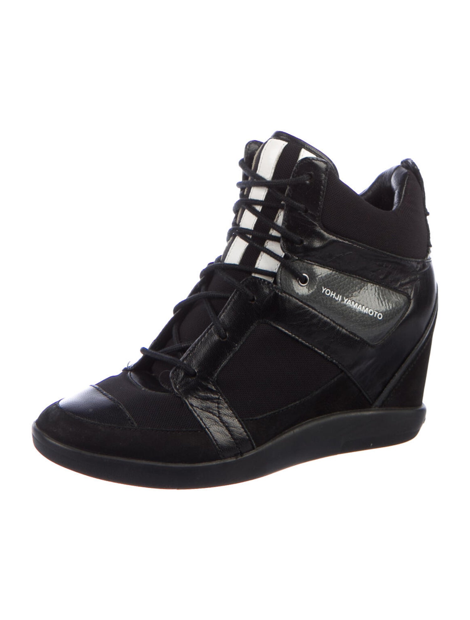 Y3 x Adidas Leather Wedge Sneakers Black Sneakers, Shoes WY3AD24344 The RealReal