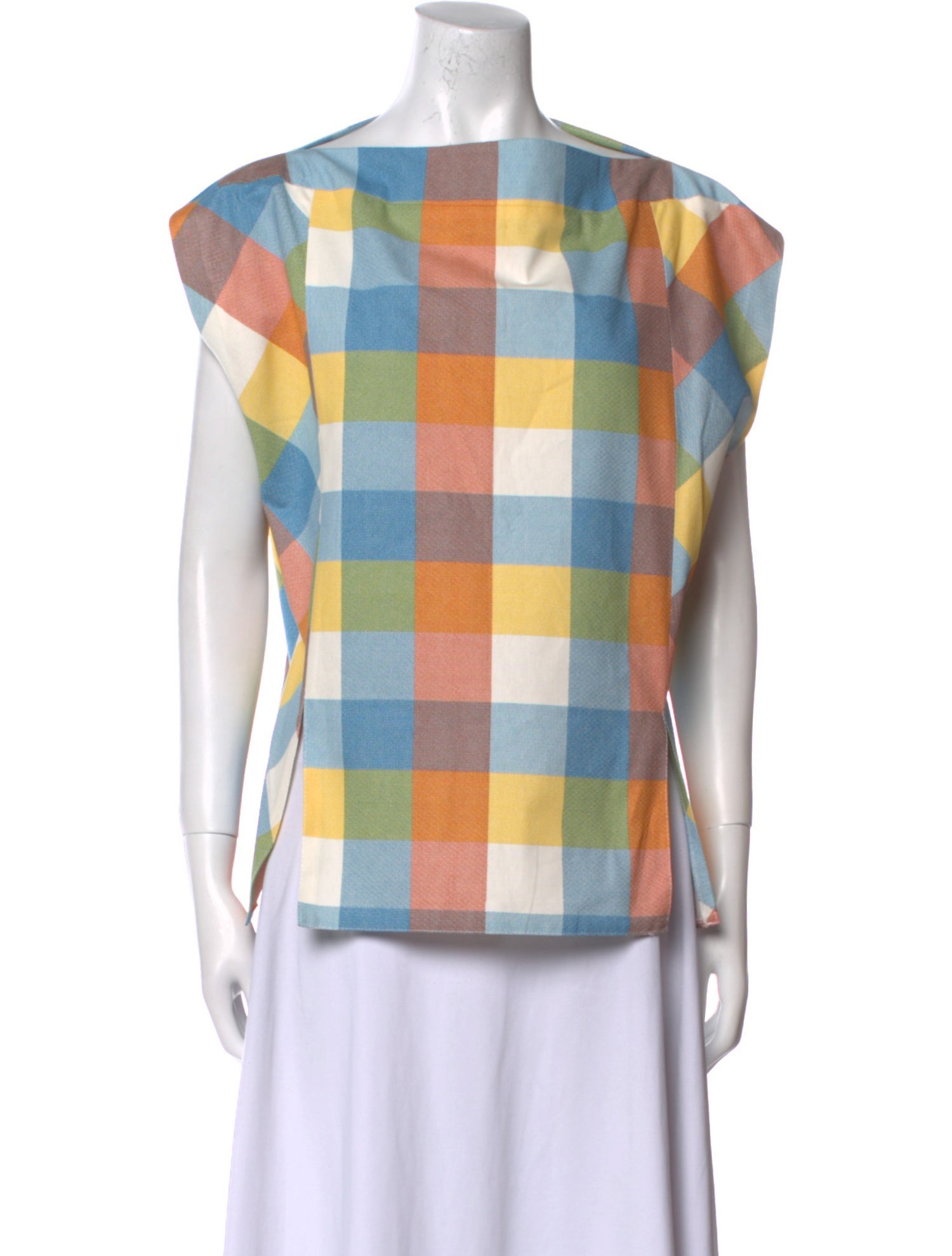 Yeohlee Plaid Print Bateau Neckline T-Shirt