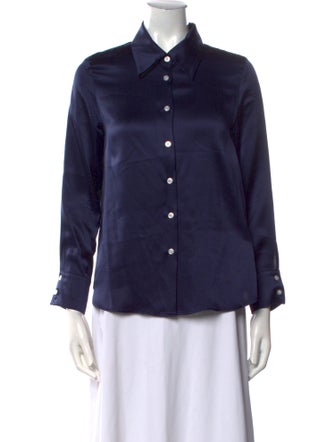 YAITTE Silk Three-Quarter Sleeve Button-Up Top