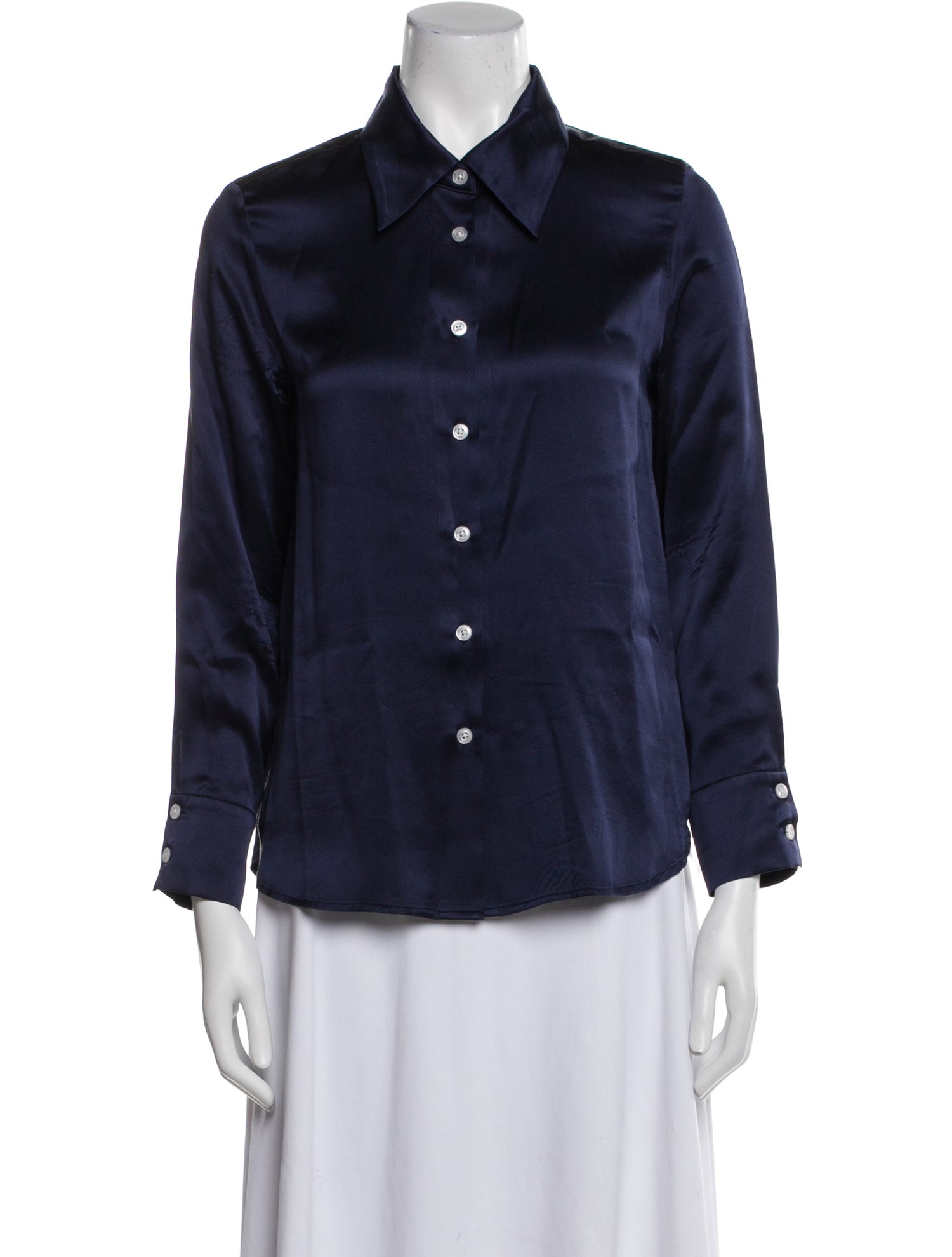 YAITTE Silk Long Sleeve Button-Up Top