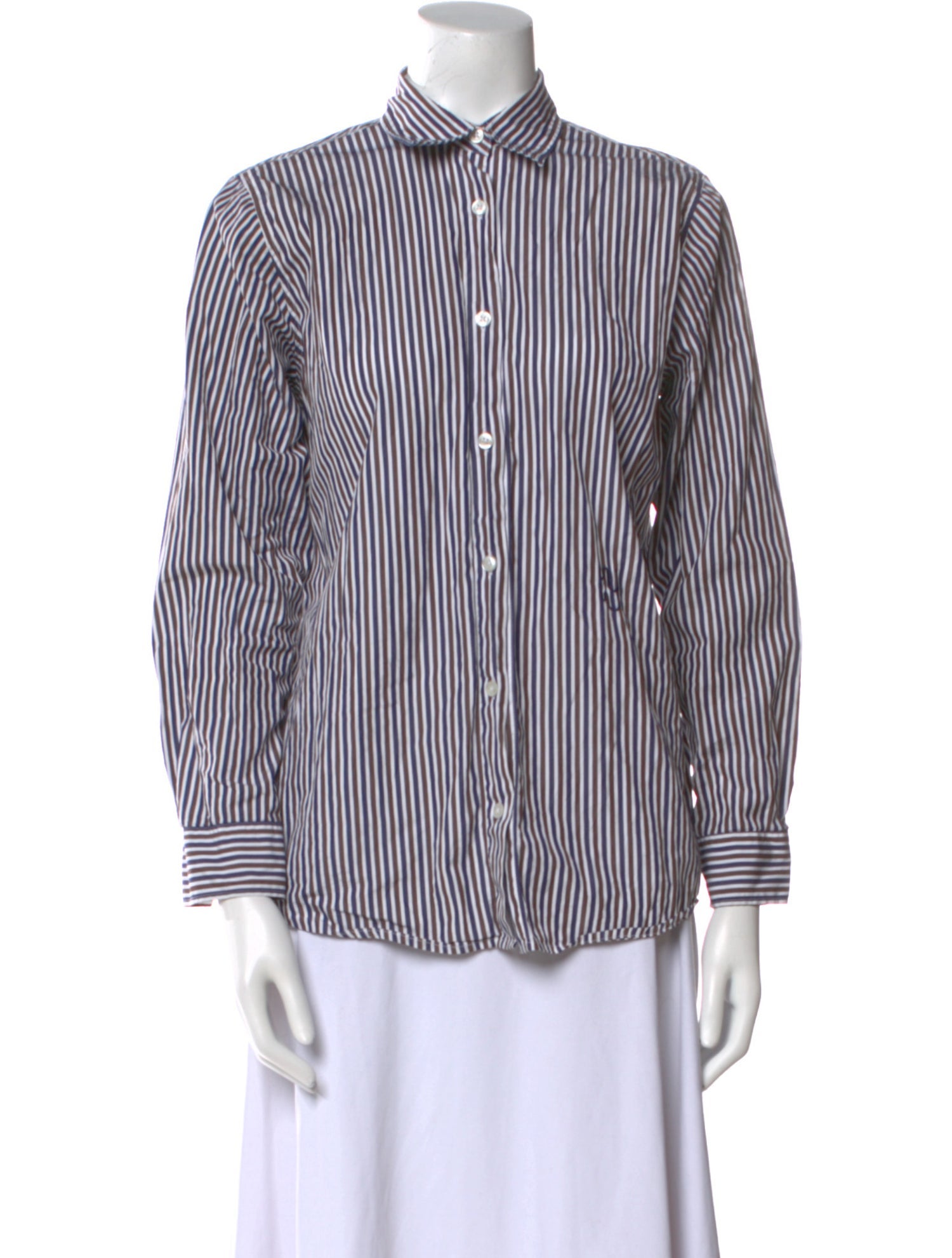 YAITTE Striped Three-Quarter Sleeve Button-Up Top