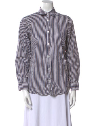 YAITTE Striped Three-Quarter Sleeve Button-Up Top