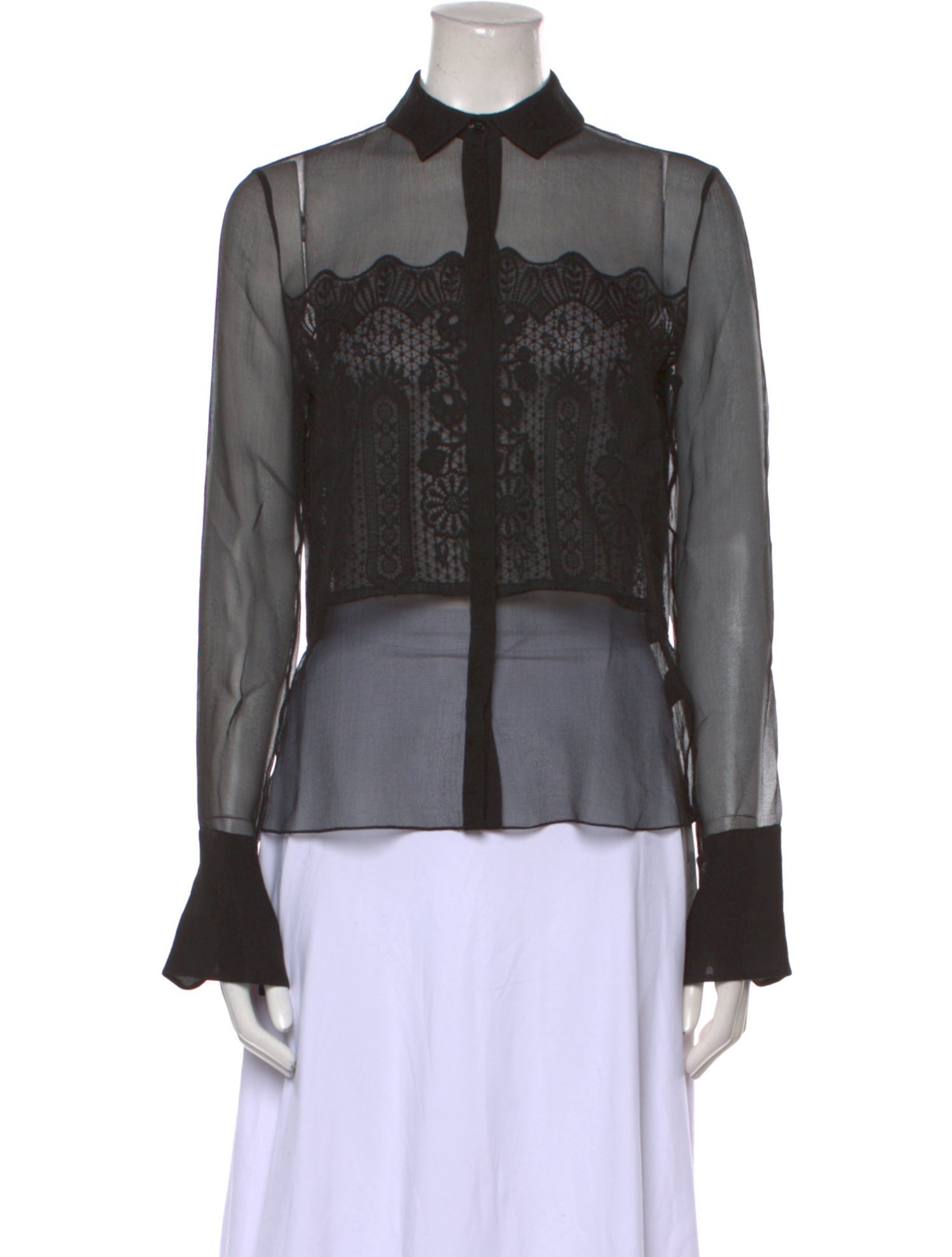 Yeon Silk Lace Pattern Button-Up Top