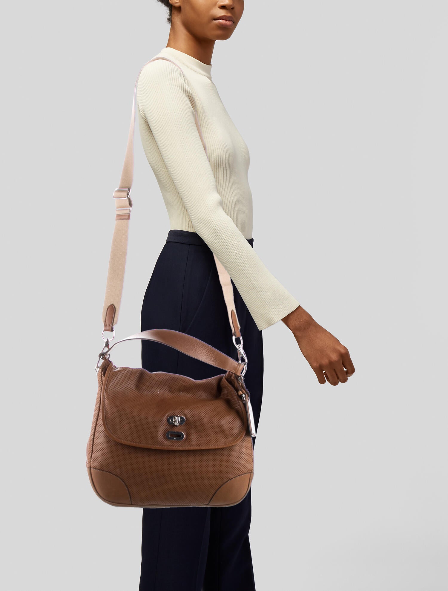 Ralph Lauren Laser Cut Leather Crossbody Bag Brown Crossbody Bags