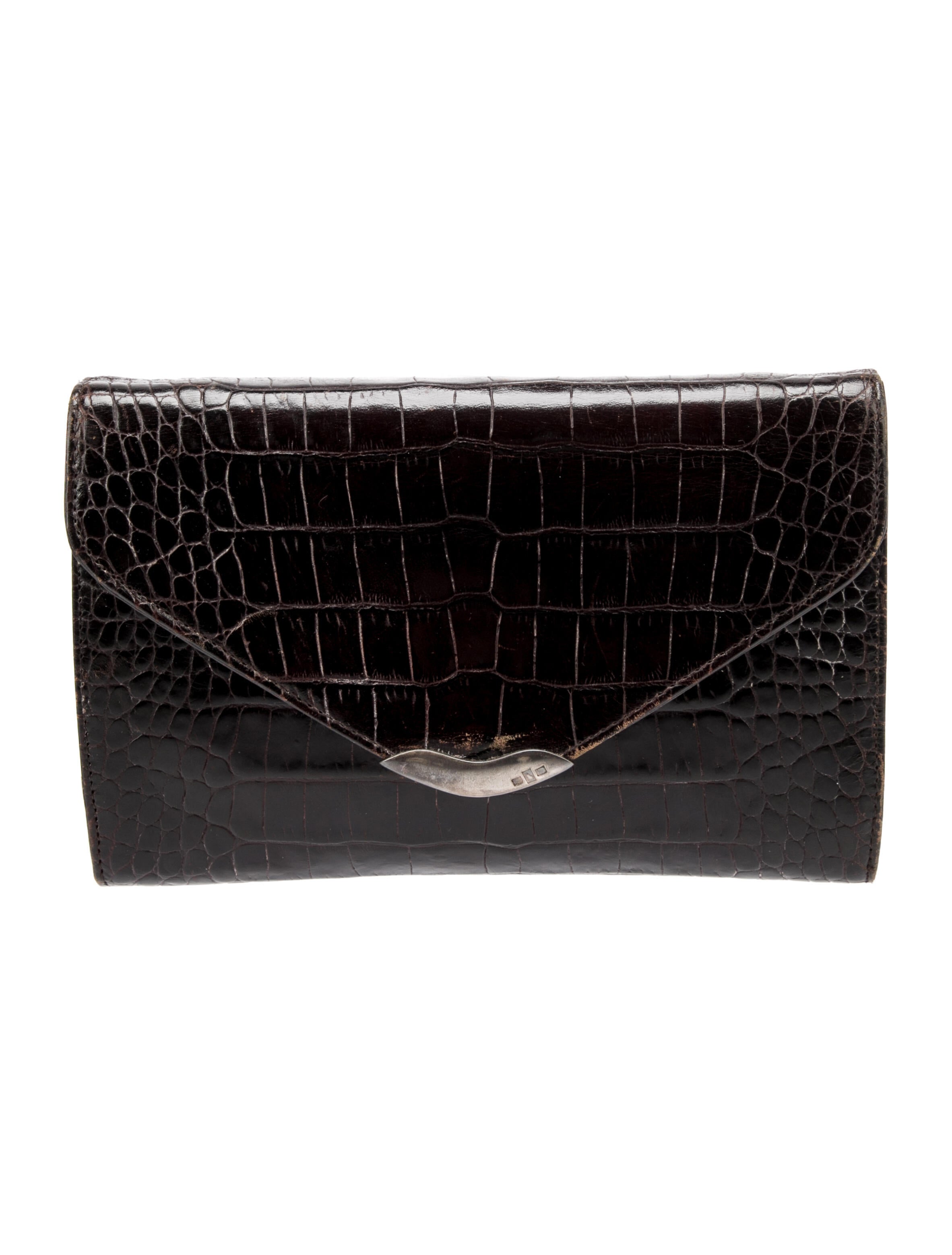 Ralph Lauren Embossed Leather Clutch Brown Clutches, Handbags