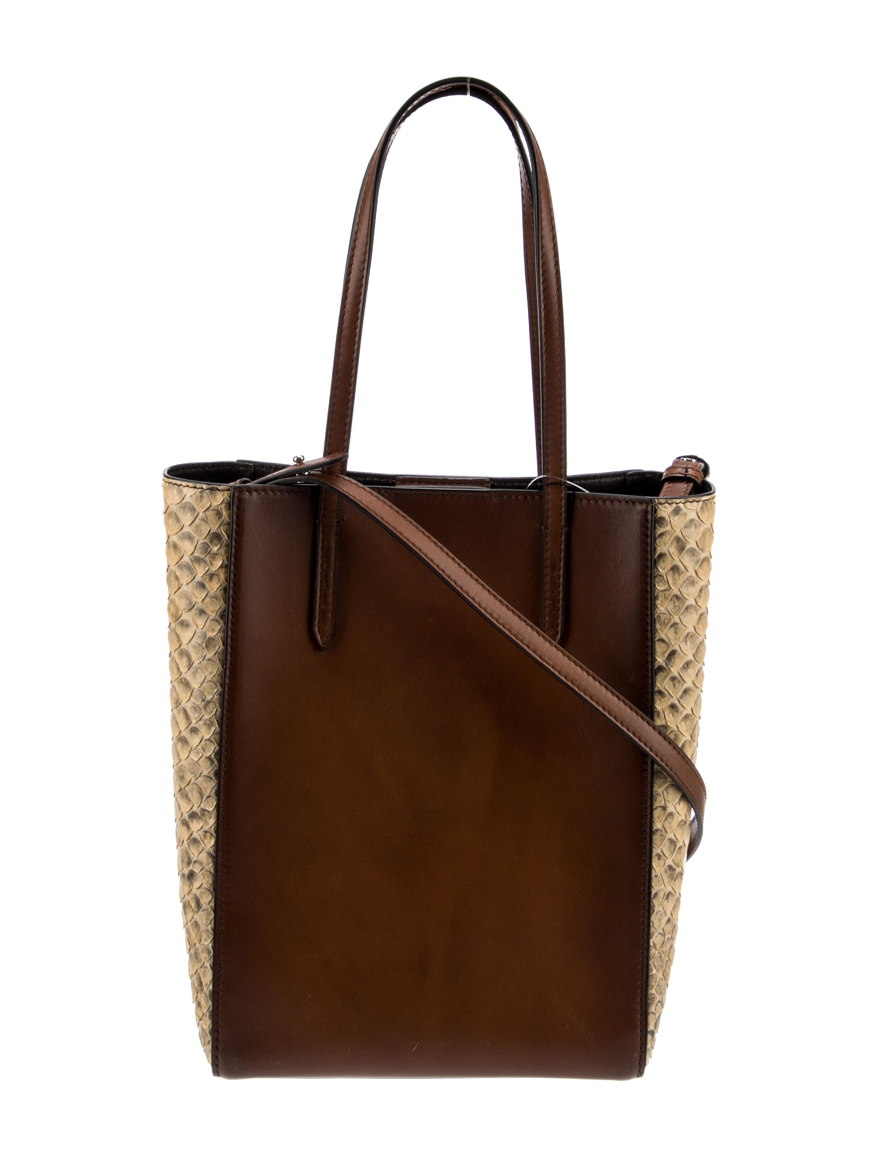 Ralph Lauren Python Trimmed Leather Crossbody Bag Brown Crossbody