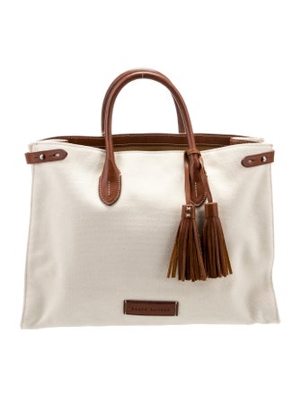 Ralph Lauren Leather Trim Canvas Tote Bag