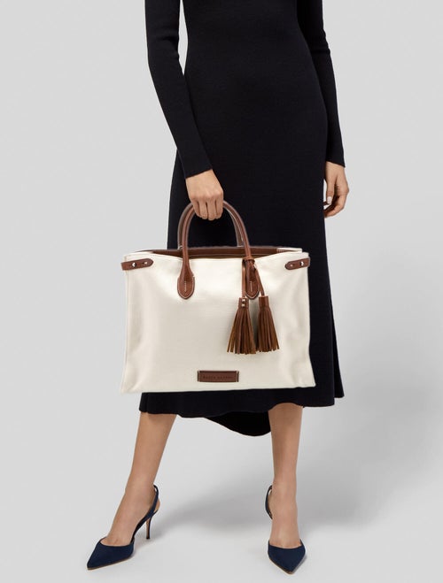 Ralph Lauren Leather Trim Canvas Tote Bag