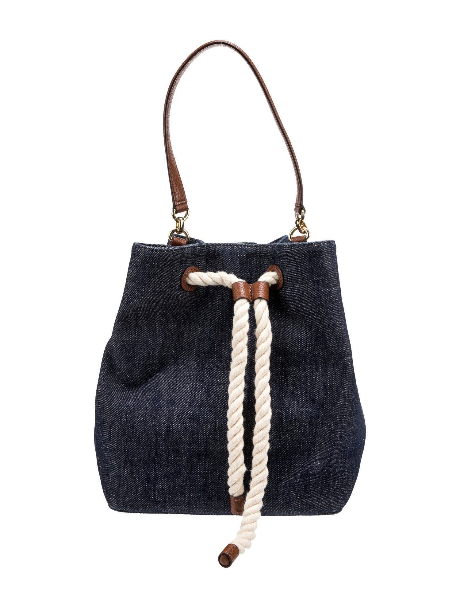 Ralph Lauren Leather-Trimmed Denim Bucket Bag