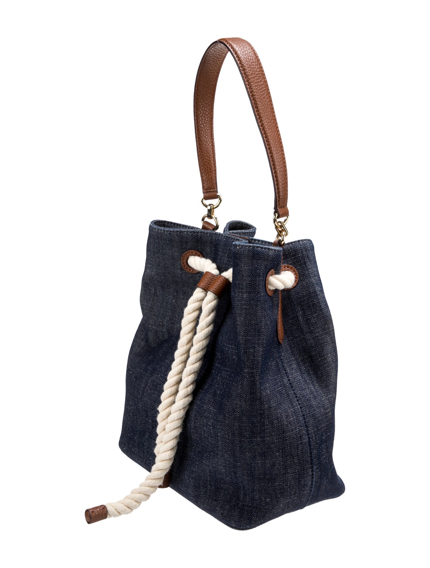 Ralph Lauren Leather-Trimmed Denim Bucket Bag