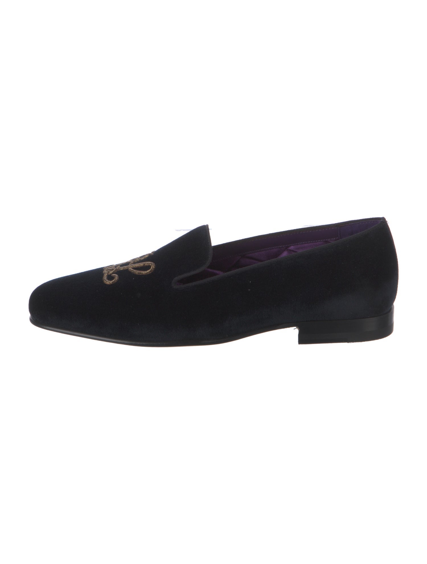 Ralph Lauren Purple Label Velvet Embroidered Accent Slippers