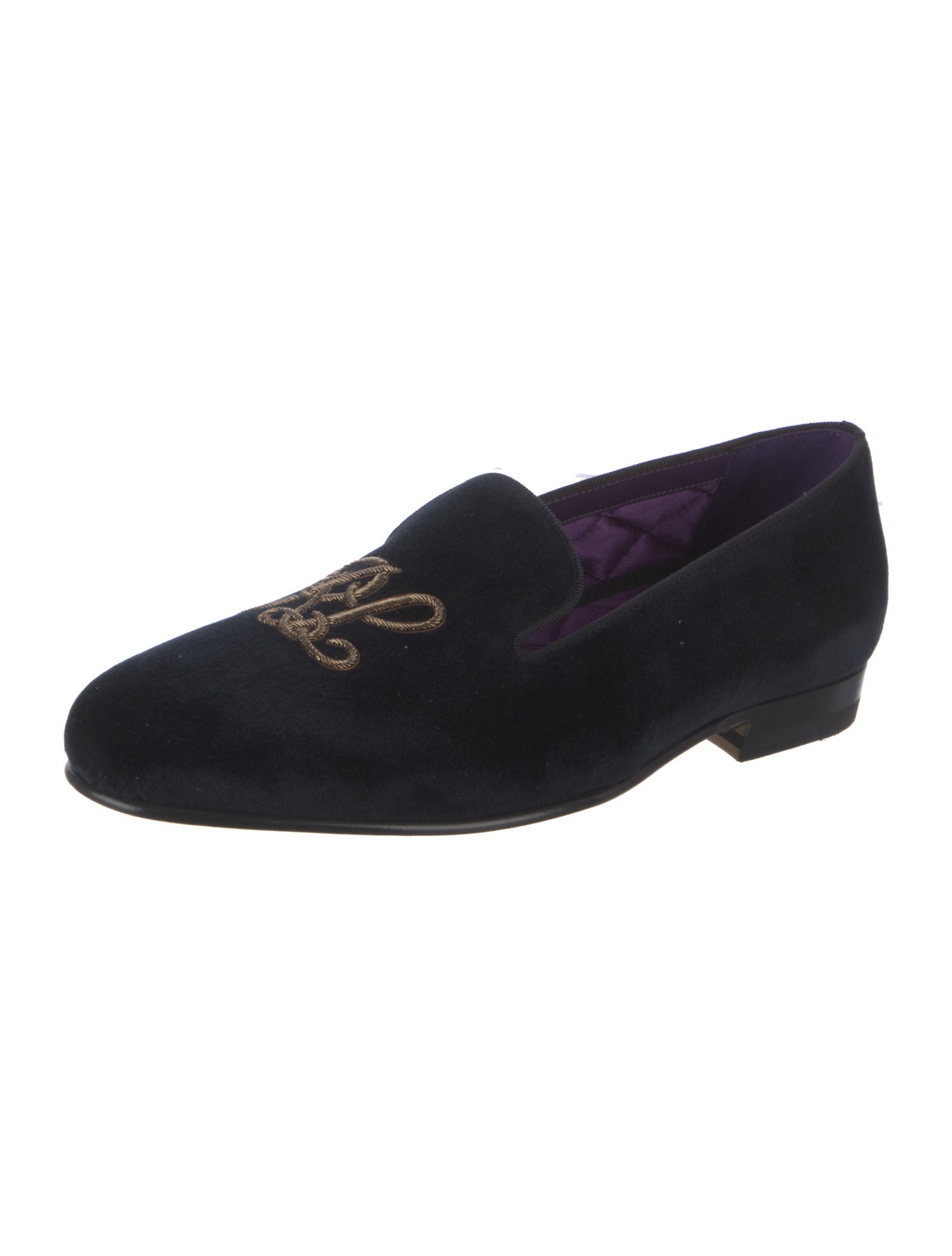 Ralph Lauren Purple Label Velvet Embroidered Accent Slippers