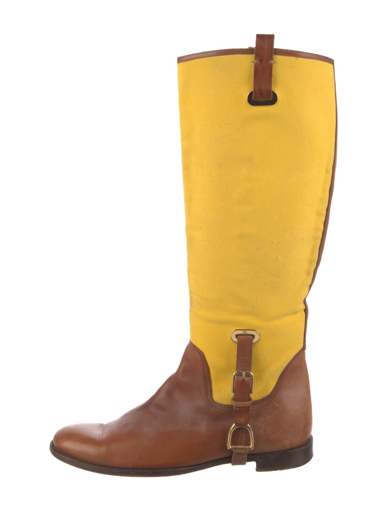 Ralph Lauren Canvas Colorblock Pattern Riding Boots